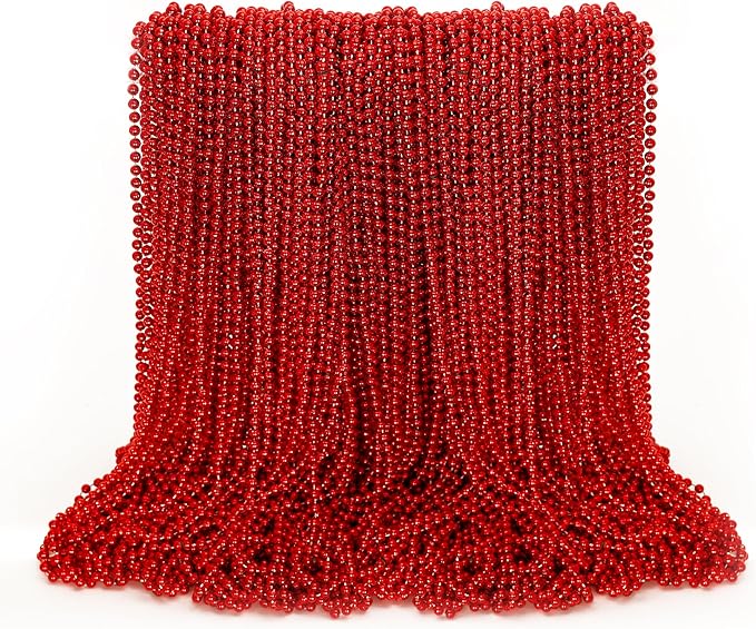 100PCS Mardi Gras Beads, Red Beads Party Favors, 33" Toy Necklaces Festival Costumes, Festival Parade Throw Accessories for Weddings Valentines Christmas Celebrations Decor