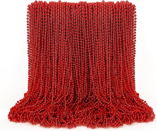 100PCS Mardi Gras Beads, Red Beads Party Favors, 33" Toy Necklaces Festival Costumes, Festival Parade Throw Accessories for Weddings Valentines Christmas Celebrations Decor