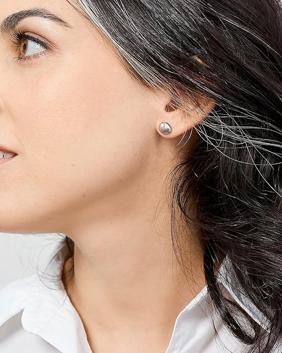Woman Pearl Earrings Freshwater Cultured Keshi Pearls in White and Gray by SECRET & YOU | Sterling Silver 925 | Available in 10 sizes from 7-8 mm to 15-16 mm