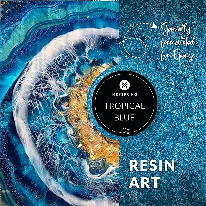 MEYSPRING Tropical Blue Epoxy Resin Color Pigment - 50 Grams - Great for Resin Art, Epoxy Resin, and UV Resin- Mica Powder for Epoxy Resin