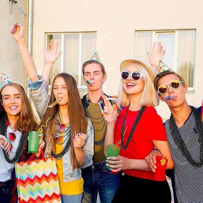 Black Beads Necklace, 100PCS Halloween Black Necklaces Stuff Accessories, 33" Mardi Gras Beads Costume, Festival Parade Throw for Halloween Wedding Party Events Supplies Decorations