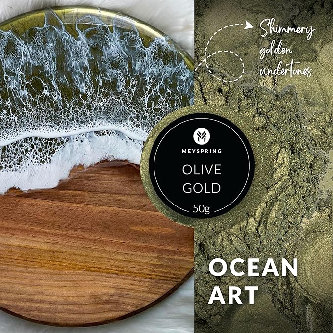 MEYSPRING Olive Gold Epoxy Resin Green Pigment - 50 Grams - Green Mica Powder for Epoxy Resin, UV Resin and Resin Art - Color Shifting Pigment