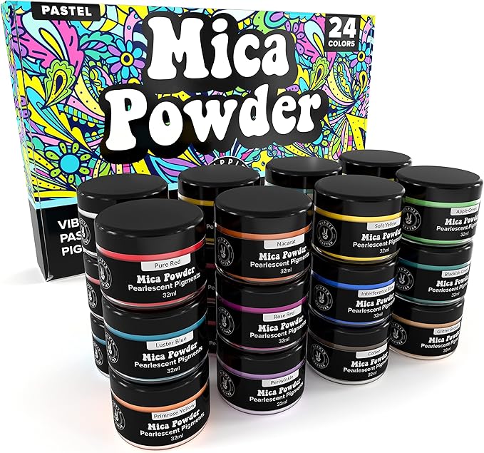 HIPPIE CRAFTER Mica Powder - Pigment Powder for Epoxy Resin, Resin Color Pigment, 24 Pastel Colors Mica Set for Epoxy Art, Acrylic Paint, Craft Projects, and DIY Décor