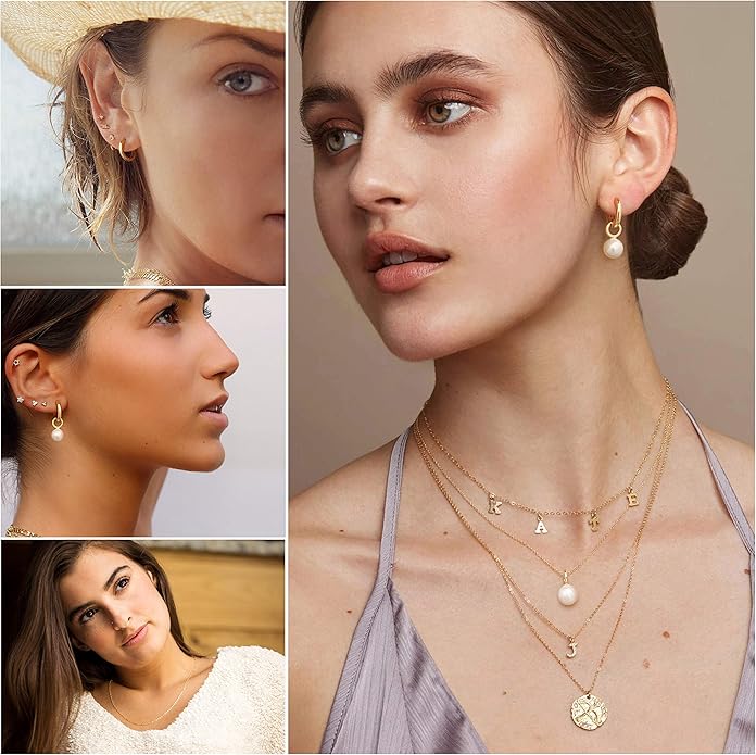 Gold Plated Huggie Hoop Earrings with Charms Fashion Pearl Drop Dangle Earrings for Women Handmade Karma Circle Jewelry for Ladies Lightweight Pearl Earrings on Christmas