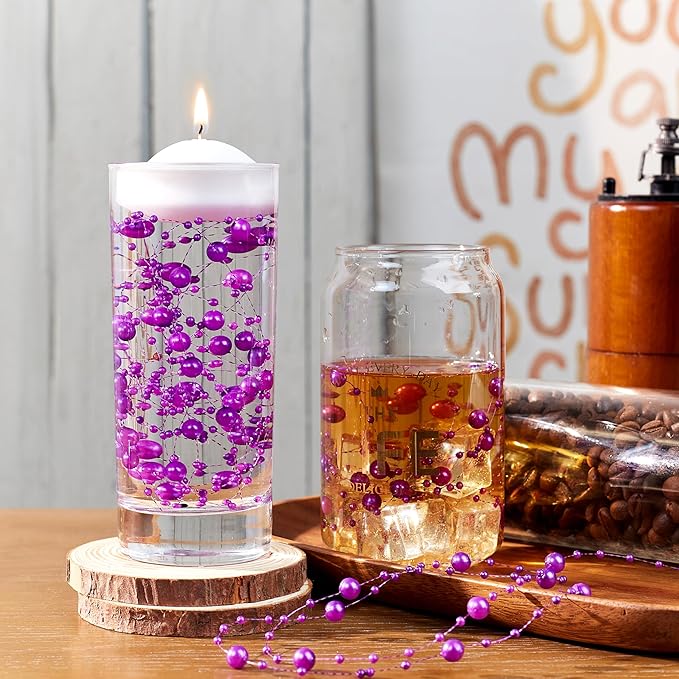 LAIDANLA 30 Pcs Purple Artificial Floating Pearls for Vases Faux Pearl Beads String for Garland for Vase Filler Floating Candle Wedding Holiday Party Table Centerpiece Vases Decor