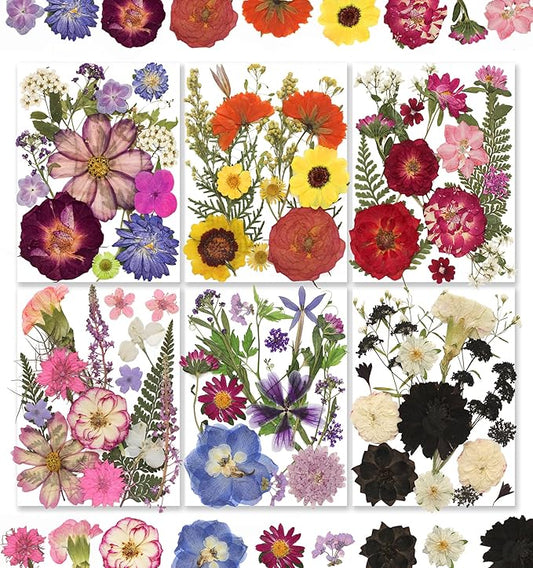 140pcs Dried Pressed Flower Leaves & Butterfly Stickers for Crafts,TrendCart Real Natural Dry Pressed Flowers & Leaves for Resin Molds Cake Candle Making Phone Cases Soap DIY Art Crafts Jewelry Making