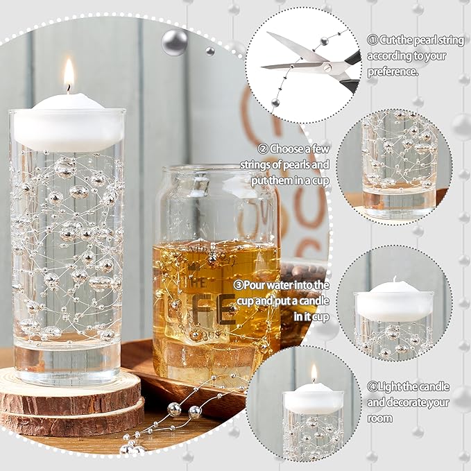 LAIDANLA 30 Pcs Silver Artificial Floating Pearls for Vases Faux Pearl Beads String for Garland Vase Filler Floating Candle Wedding Holiday Party Table Centerpiece Vases Decor