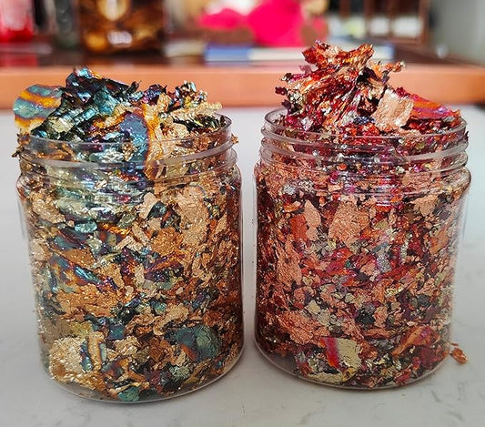 JINRUISI Gilding Flakes Variegated Gold Foils Leaf Flakes Gilding Craft Paper Decoration Art Supplies (Gold Green and Autumn Leaves)