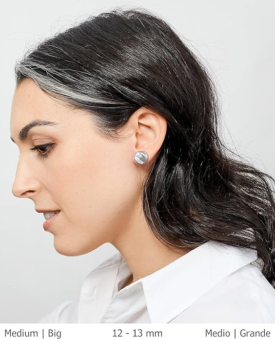 Woman Pearl Earrings Freshwater Cultured Keshi Pearls in White and Gray by SECRET & YOU | Sterling Silver 925 | Available in 10 sizes from 7-8 mm to 15-16 mm