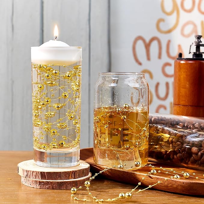 LAIDANLA 30 Pcs Gold Artificial Floating Pearls for Vases Faux Pearl Beads String for Garland Vase Filler Floating Candle Wedding Holiday Party Table Centerpiece Vases Decor