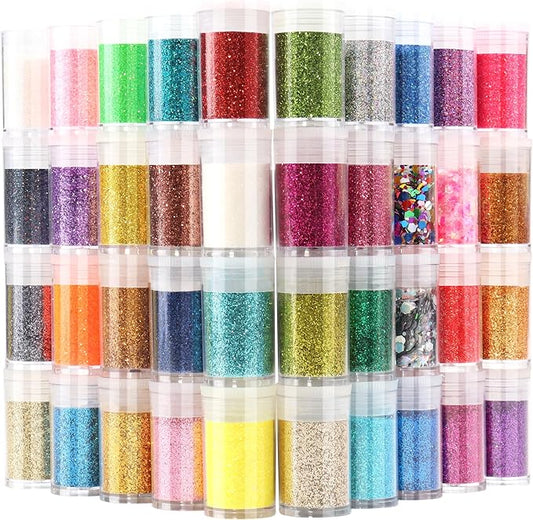 CIYOWTA Fine Glitter for Epoxy Resin, Set of 40 Colors, for Tumblers Cup Glass Slime, Cosmetic Ultra Fine Glitter for Nails Body Face Hair