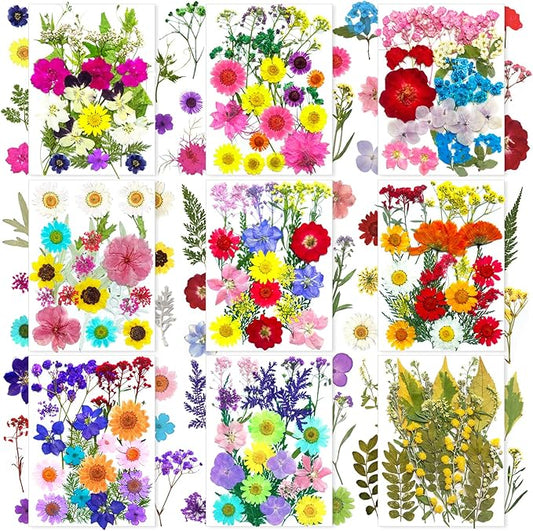 MIKIYA 192Pcs Dried Pressed Flowers for Resin, Assorted Real Natural Bulk Dry Floral Leaves for DIY Art Crafts, Epoxy Molds, Jewelry, Soap, Candle Making, Nails Decors