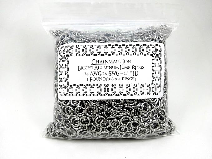 1 Pound Bright Aluminum Chainmail Jump Rings 16G 1/4" ID (3600+ Rings)