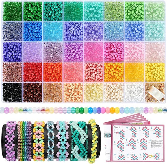 Funtopia Seed Beads for Bracelets, 4mm Uniform Glass Seed Beads for Jewelry Making, 39 Colors 3900pcs Small Tiny Bead Bracelet Making Kit with Tutorial for DIY Art Jewelry Making