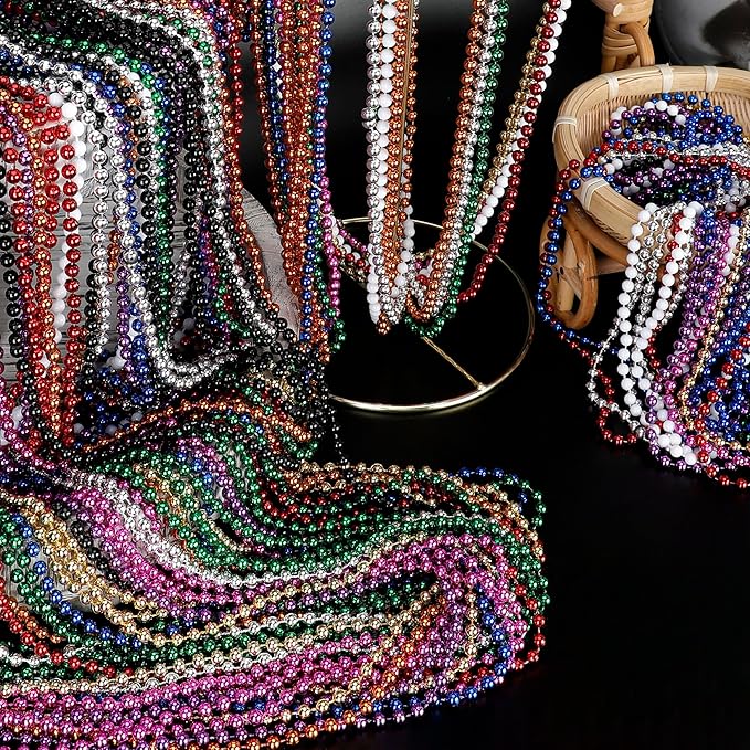 100PCS Mardi Gras Beads, Colorful Beads Necklace Toy Party Favors, 33" Bead Costume Accessories Bulk, Festival Mardi Gras Parade Throw Accessories Wedding Birthday Celebrations Decor