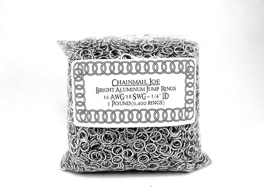 1 Pound Bright Aluminum Chainmail Jump Rings 18G 1/4" ID (6400+ Rings!)