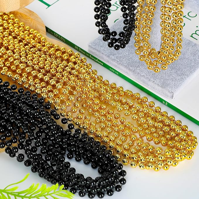100PCS Bead Necklace, Gold Black New Year Bead Party Favors, New Year Eve 33" Toy Necklaces Costume Accessories, Parade Throw Accessories for New Year Wedding Birthday Celebrations Decoration
