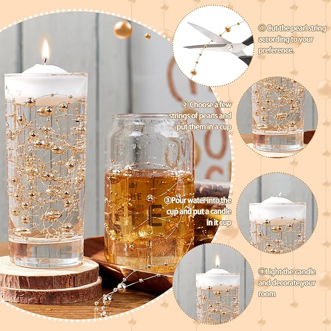 LAIDANLA 30 Pcs Rose Gold Artificial Floating Pearls for Vases Faux Pearl Beads String for Garland Pearls for Vase Filler Floating Candle Wedding Anniversary Party Table Centerpiece Decor