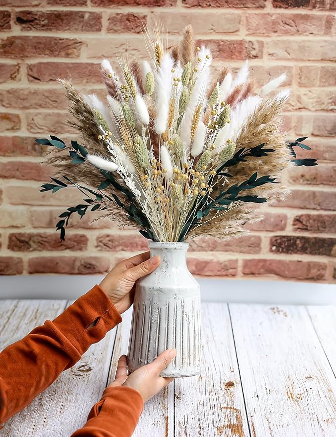 xin's convey 126pcs Dried Pampas Grass Decorations, Dried Flowers Bouquet, Reed Grass Bouquet for Boho Floral Wedding, Bedroom, Rustic Farmhouse Decor.