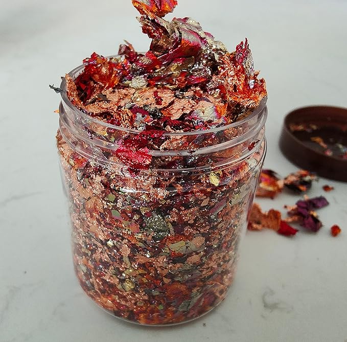 JINRUISI Gilding Flakes Variegated Gold Foils Leaf Flakes Gilding Craft Paper Decoration Art Supplies (Autumn Leaves)