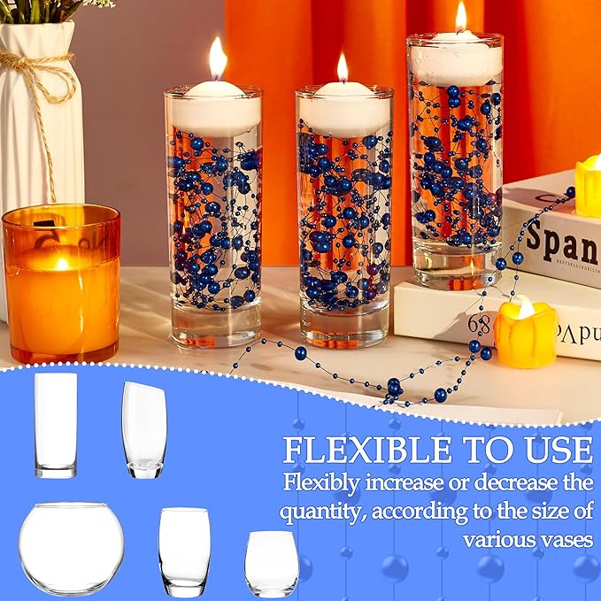 LAIDANLA 30 Pcs Blue Artificial Floating Pearls for Vases Faux Pearl Beads String for Garland Vase Filler Floating Candle Wedding Holiday Anniversary Birthday Party Table Centerpiece Vases Decor