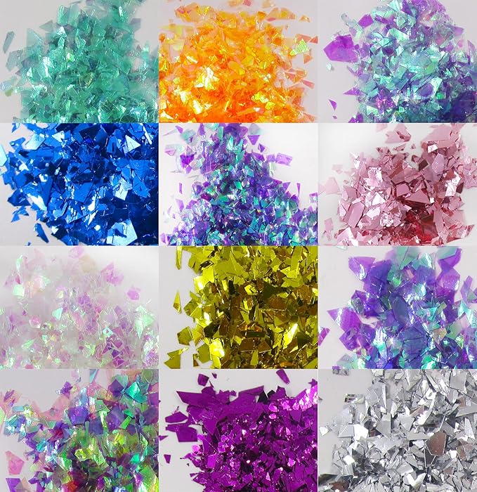 12 Colors Iridescent Chunky Glitter Flakes Kit Irregular Resin Epoxy Art Craft Paint Glitters Sparkles Accessories Festival Cosmetic Body Glitter Nail Sequins Stickers Decor (Irregular)
