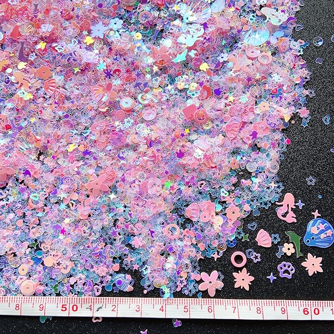 Heart Star Butterfly Craft Sequins Holographic Nail Glitte Confetti Shell Snowflakes Nail Art Holographic Glitter Nail Art Glitter Sequins for Women Girls Nail Decoration(Pink-50G)