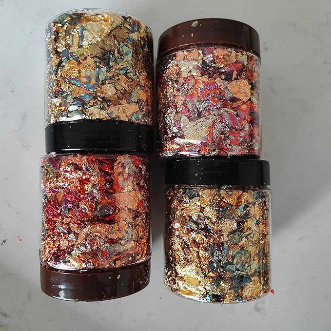 JINRUISI Gilding Flakes Variegated Gold Foils Leaf Flakes Gilding Craft Paper Decoration Art Supplies (Gold Green and Autumn Leaves)