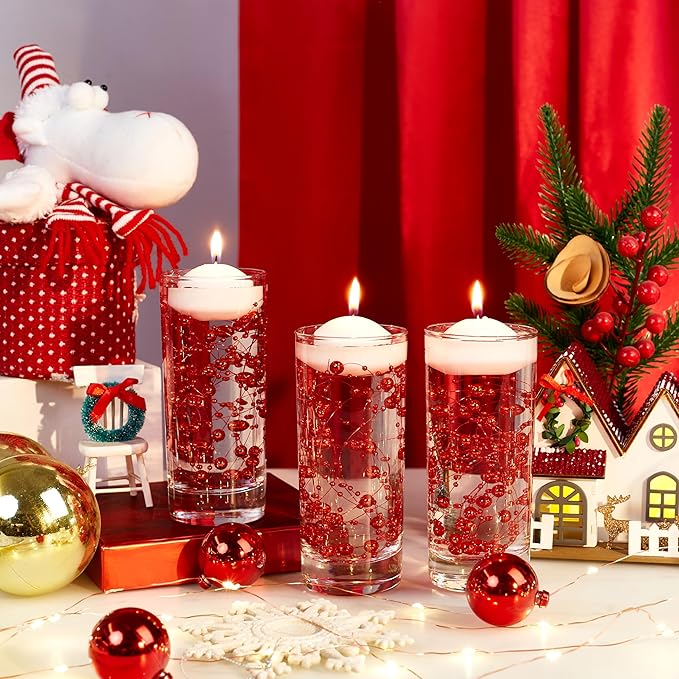 LAIDANLA 30 Pcs Red Artificial Floating Pearls for Vases Faux Pearl Beads String for Garland Vase Filler Floating Candle Wedding Holiday Valentine's Day Party Table Centerpiece Vases Decor