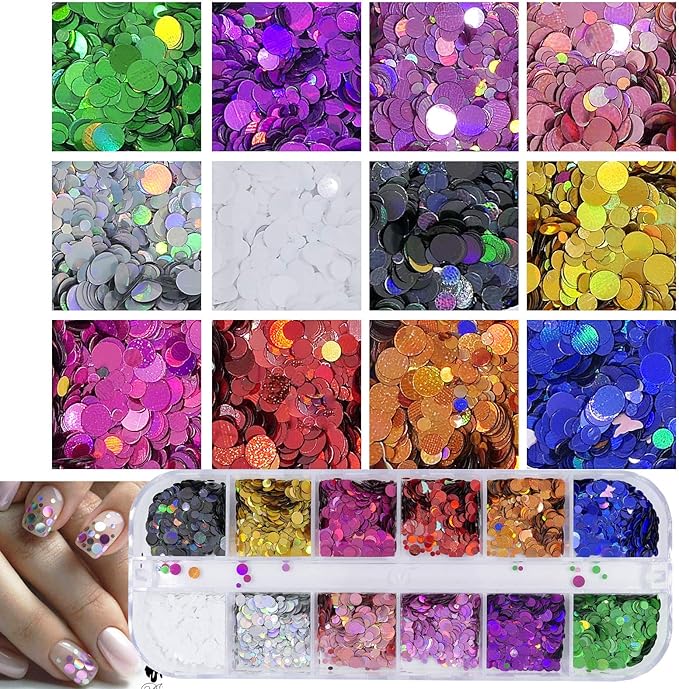 AddFavor 4 Boxes Holographic Nail Sequins Shapes Mixed Iridescent Nail Glitter Flakes Butterfly Hearts Star DIY Design Manicure Decorations Sets for Nail Art/Craft/Makeup