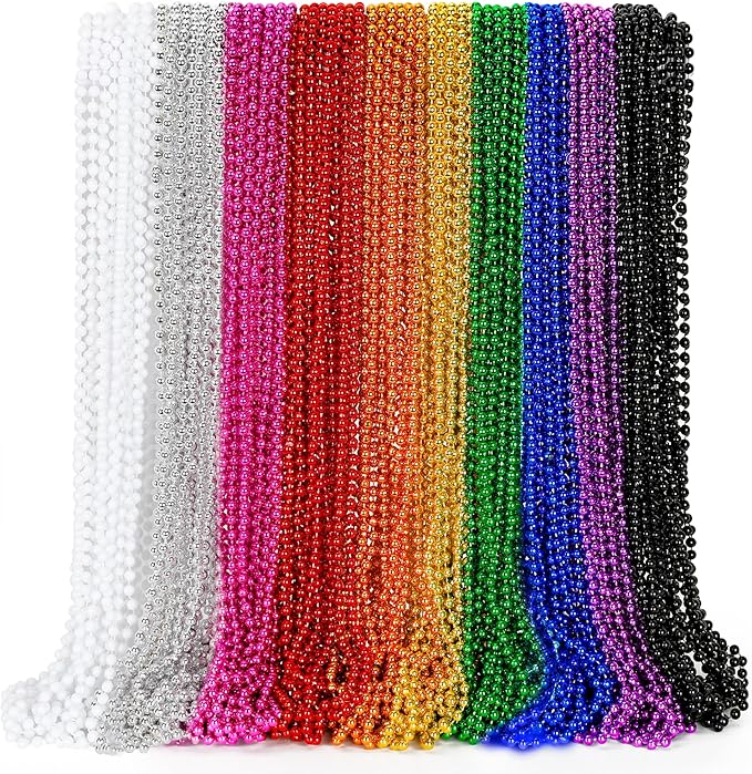 100PCS Mardi Gras Beads, Colorful Beads Necklace Toy Party Favors, 33" Bead Costume Accessories Bulk, Festival Mardi Gras Parade Throw Accessories Wedding Birthday Celebrations Decor