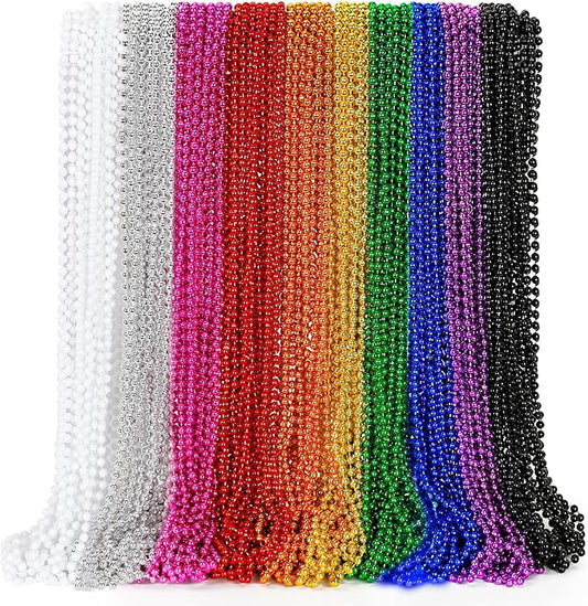 100PCS Mardi Gras Beads, Colorful Beads Necklace Toy Party Favors, 33" Bead Costume Accessories Bulk, Festival Mardi Gras Parade Throw Accessories Wedding Birthday Celebrations Decor