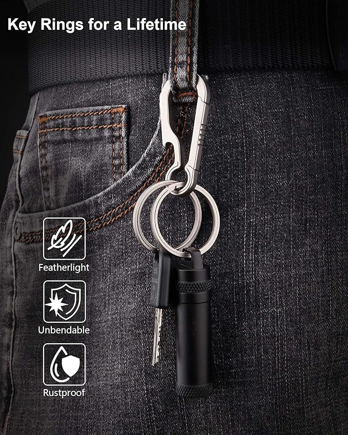 Titanium Key Rings Heavy Duty Side Push Split Key Chain Rings for Key Carabiner Quick Release Keychain Rings