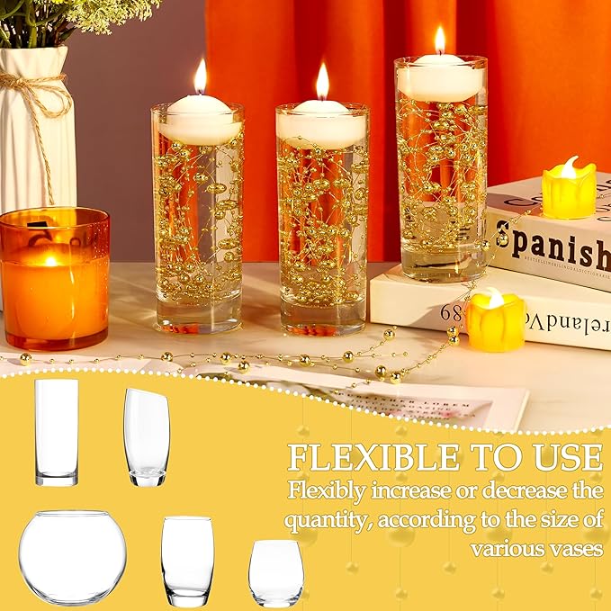 LAIDANLA 30 Pcs Gold Artificial Floating Pearls for Vases Faux Pearl Beads String for Garland Vase Filler Floating Candle Wedding Holiday Party Table Centerpiece Vases Decor