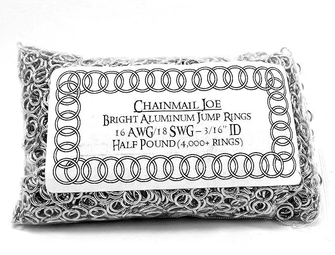 1/2 Pound Bright Aluminum Chainmail Jump Rings 18G 3/16" ID (4000+ Rings)