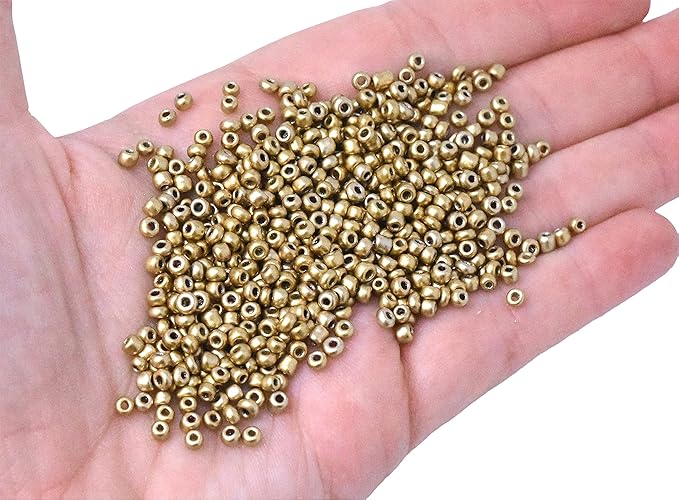 Mandala Crafts 6/0 Glass Seed Beads for Professional Beadwork, 2500 Metallic Gold Glass Beads