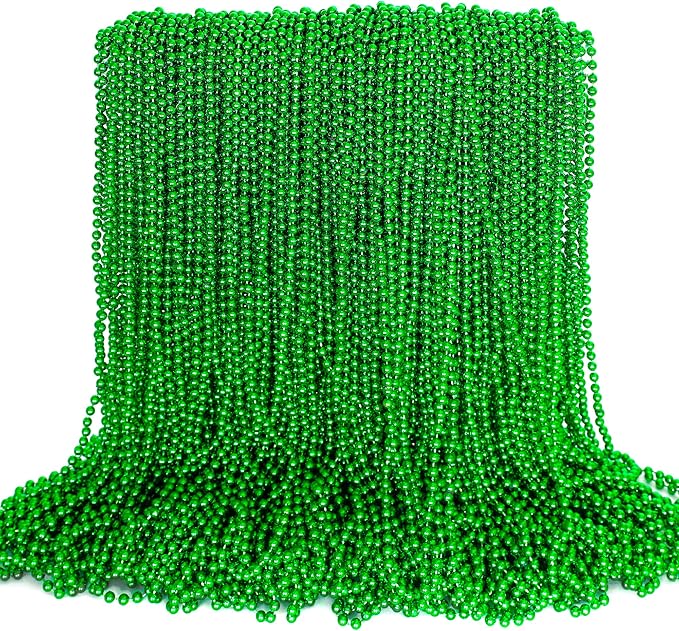 100PCS St Patricks Day Accessories, Green St. Patricks Day Beads Necklace, 33" Round Beads Irish Saint Patricks Necklaces Costume Bulk, Parade Throw Accessories for Wedding Birthday St. Patricks Decor