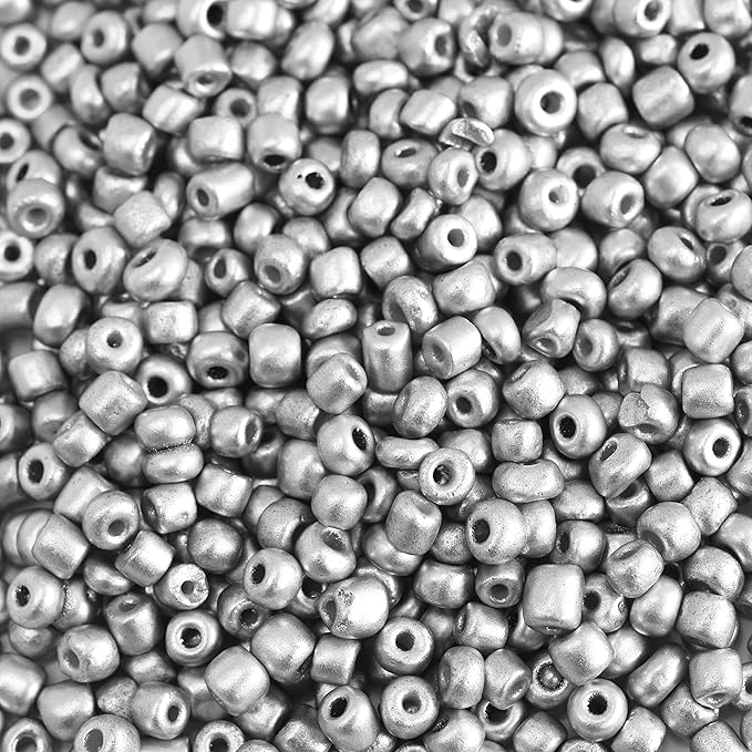 Mandala Crafts 6/0 Glass Seed Beads for Professional Beadwork, 2500 Metallic Silver Glass Beads
