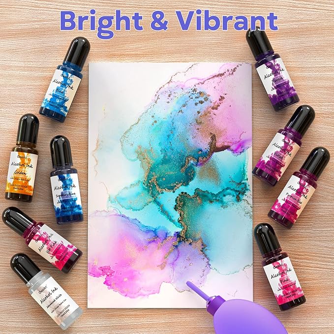 CHEAPART Alcohol Ink Set 24 Vibrant Colors Resin Dye High Concentrated Fast Drying Alcohol Based Epoxy Resin Pigment Resin Art Tumblers Coaster Acrylic Fluid Painting Crafts (24x10ml/0.35 fl oz)