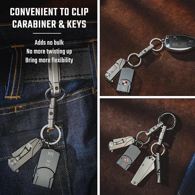 KeyUnity Detachable Key Ring Connector, Double-end Swivel Keychain Titanium Rotatable Key Organizer Linker for Carabine