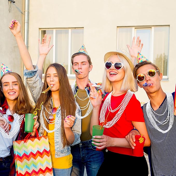 Beaded Necklace, 100PCS White Mardi Gras Beads Stuff Party Favors, 33" Holiday Toy Costume Bulk, Festival Parade Throw Accessories for Wedding Birthday Celebrations Decoration