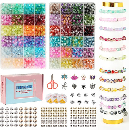 Glass Beads for Bracelet & Jewelry Making - 48 Colors, 1300 PCS+, 8mm Round Crystal Beads for DIY Art, Gifts,Decoration, Beading Projects & Crafts