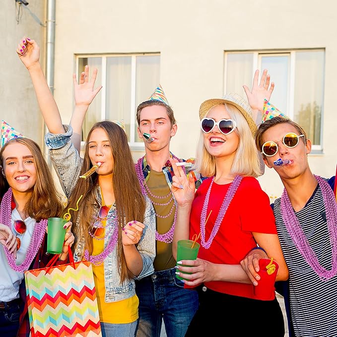 100PCS Bead Necklace, Breast Cancer Awareness Beaded Necklaces Stuff, 33" Mardi Gras Beads Necklace Costume, Festival Parade Throw Accessories for Wedding Birthday Gender Reveal Party Events Supplies