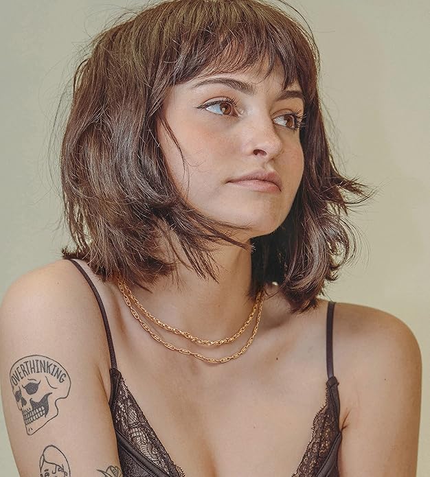 Aobei Pearl 18K Gold Plated Paperclip Chain Choker Satellite Chain Freshwater Cultured Biwa Pearl Pendant Necklace Dainty Jewelry for Women