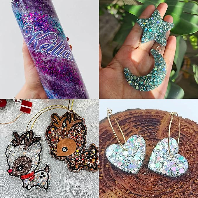 Holographic Chunky and Fine Glitter Mix, 45 Colors Festival Sequins & Powder, Iridescent Flakes, Cosmetic Face Body Eye Hair Nail Art Resin Tumbler Loose Glitter