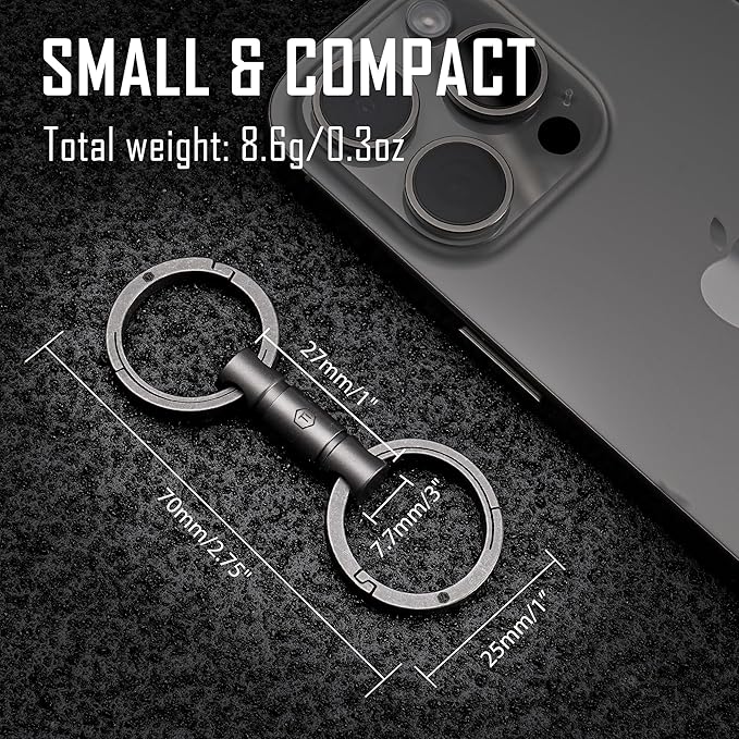 KeyUnity Detachable Key Ring Connector, Double-end Swivel Keychain Titanium Rotatable Key Organizer Linker for Carabine