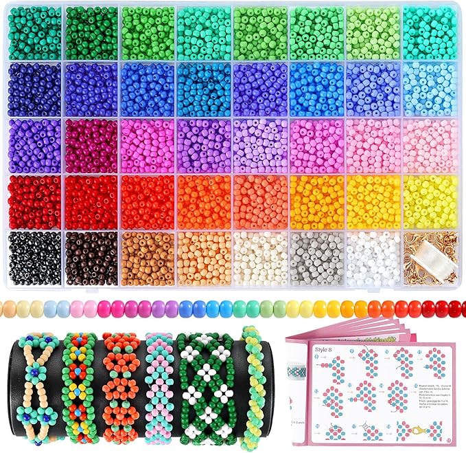 Funtopia 4mm Seed Beads for Jewelry Making, 39 Colors Uniform Small Beads for Bracelet Making Kit, 3900pcs Glass Seed Bead Kit with Instructions, Tiny Craft for DIY Art Jewelry Making
