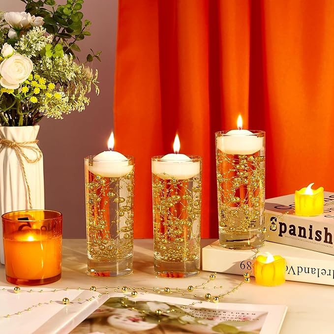 LAIDANLA 30 Pcs Gold Artificial Floating Pearls for Vases Faux Pearl Beads String for Garland Vase Filler Floating Candle Wedding Holiday Party Table Centerpiece Vases Decor