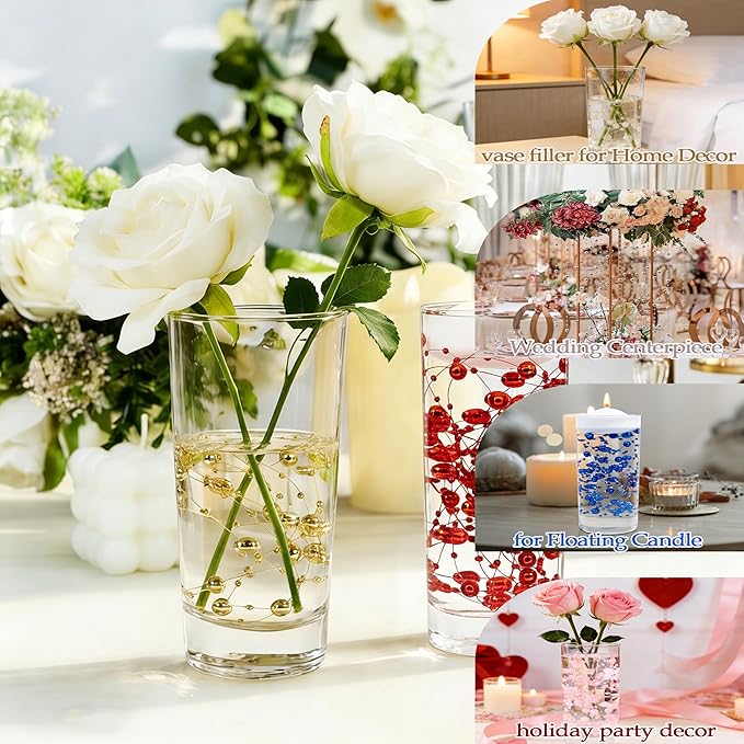 LAIDANLA 30 Pcs Light Gold Artificial Floating Pearls for Vases Faux Pearl Beads String for Garland Vase Filler Floating Candle Wedding Anniversary Birthday Party Table Centerpiece Vases Decor