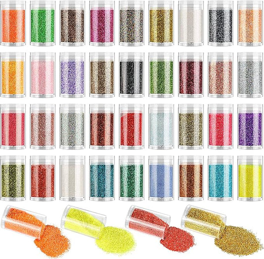 Extra Fine Glitter, Set of 36 Colors Holographic Cosmetic Glitter, Body Nail Arts Face Hair Eye Lip Gloss Makeup, Slime, Tumbler and Epoxy Resin Crafts Loose Powder Shaker